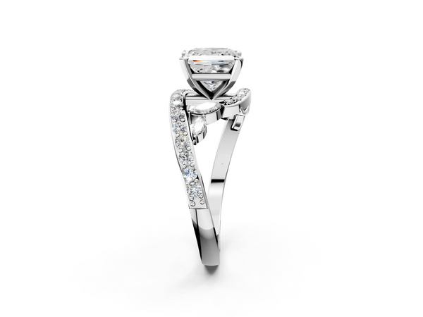 White gold Princess Solitaire with Pavé Twist Band and Four-Prong Setting