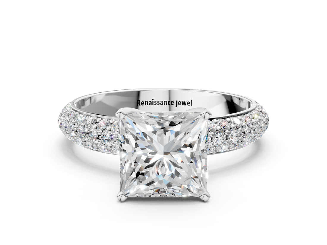 White gold Princess Solitaire with Pave Band and Four-Prong Setting_35
