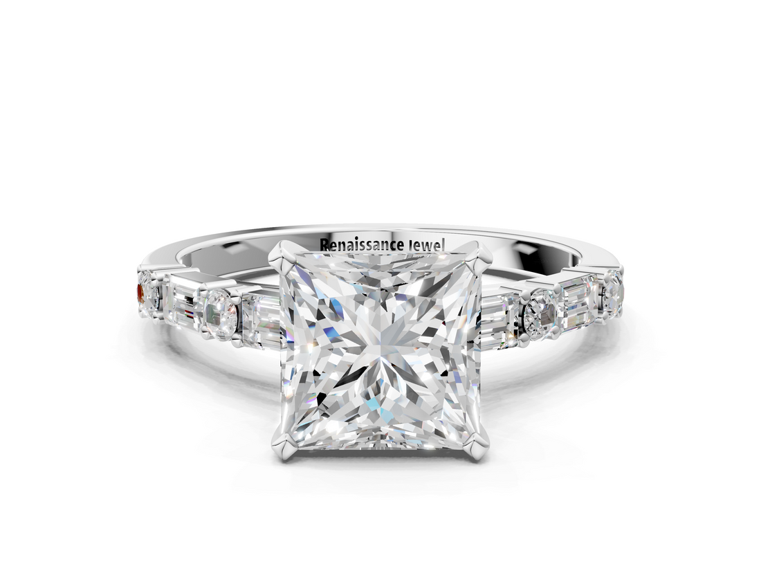 White gold Princess Solitaire with Side Baguettes and Channel Set Band_80