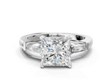 White gold Princess Solitaire with Tapered Baguette Side Stones on a Classic Band with Four-Prong Setting_115