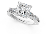 White gold Princess Solitaire with Tapered Baguette Side Stones on a Classic Band with Four-Prong Setting_116