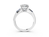 White gold Princess Solitaire with Tapered Baguette Side Stones on a Classic Band with Four-Prong Setting_118