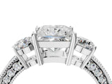 White gold Princess Three-Stone Diamond Ring with Pavé Band and Four-Prong Setting_10