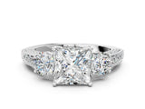 White gold Princess Three-Stone Diamond Ring with Pavé Band and Four-Prong Setting_6