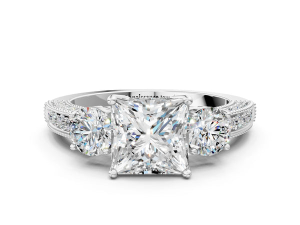 Platinum Princess Cut Graduated Three Stone Engagement Ring Setting