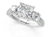 White gold Princess Three-Stone Diamond Ring with Pavé Band and Four-Prong Setting_7