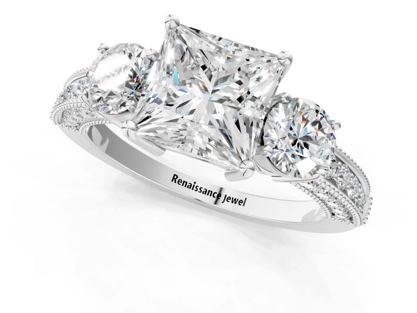 Platinum Princess Cut Graduated Three Stone Engagement Ring Setting