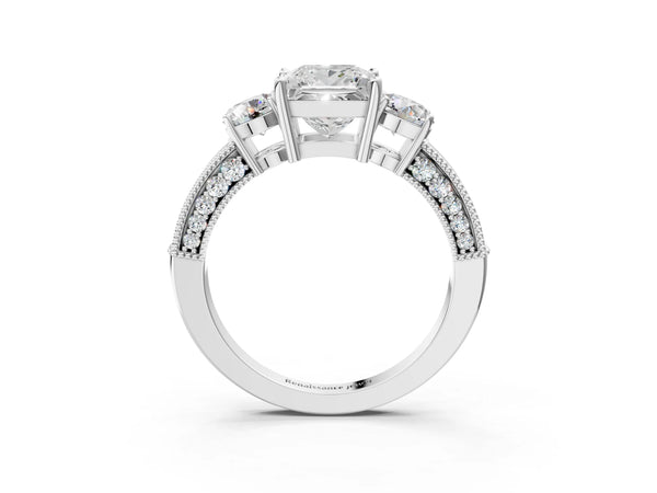 Platinum Princess Cut Graduated Three Stone Engagement Ring Setting