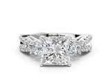 White gold Princess Three-Stone Diamond Ring with Pavé Split Shank and Four-Prong Setting_69