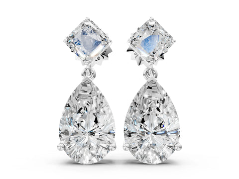 White gold Princess and Pear Diamond Drop Earrings