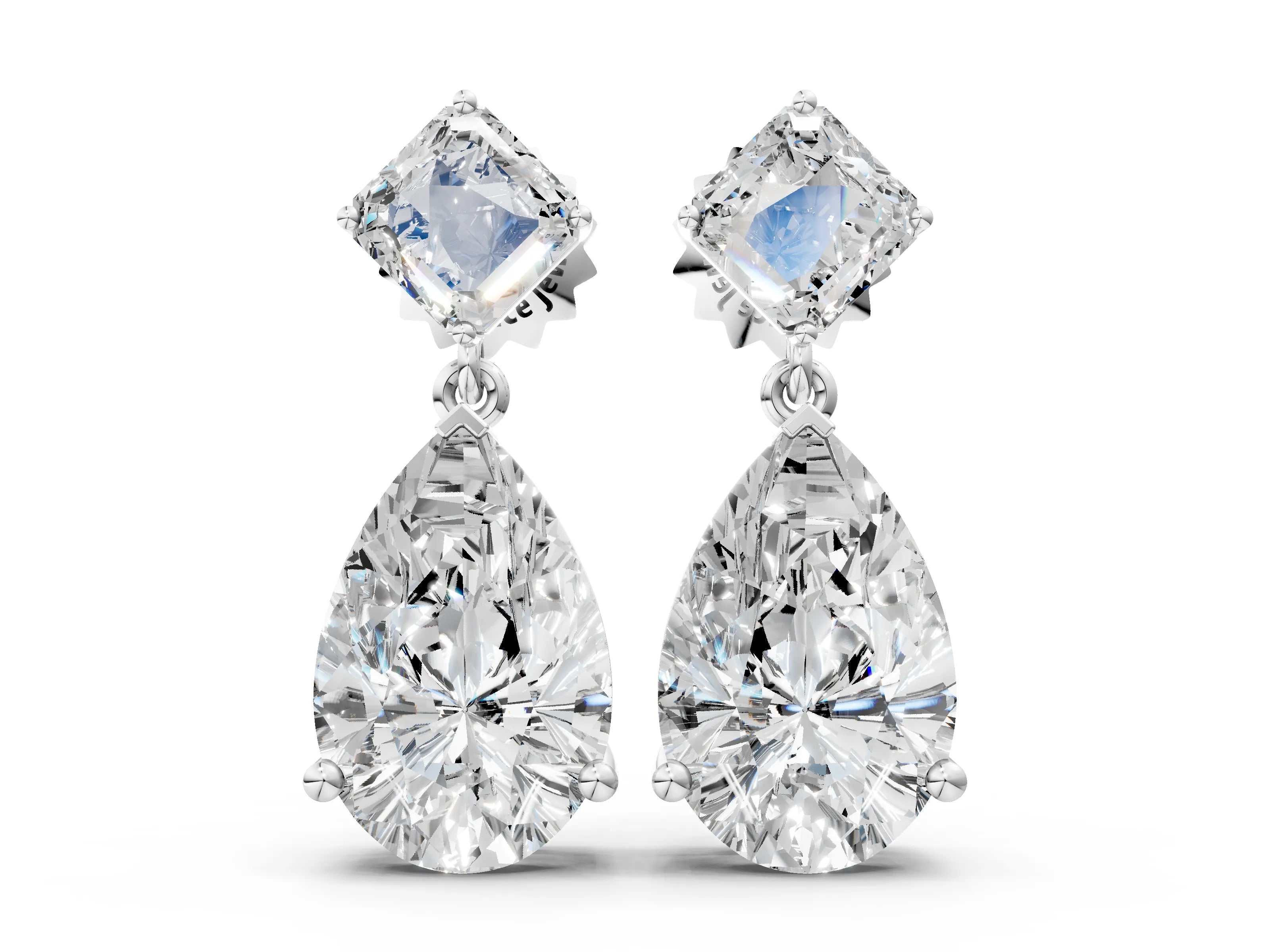 White gold Princess and Pear Diamond Drop Earrings
