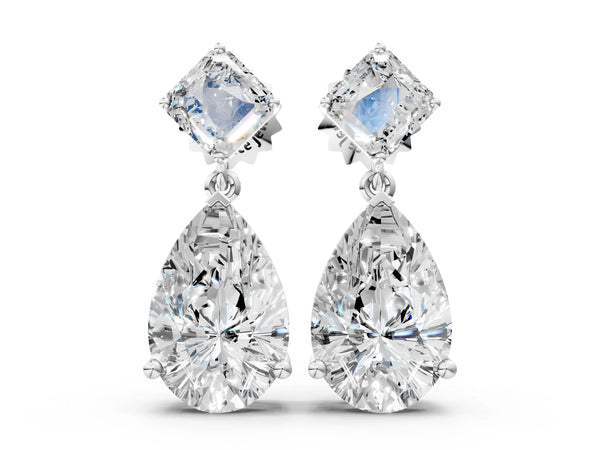 White gold Princess and Pear Diamond Drop Earrings