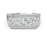White gold Princess and Round Diamond Channel Pavé Mens Band_12