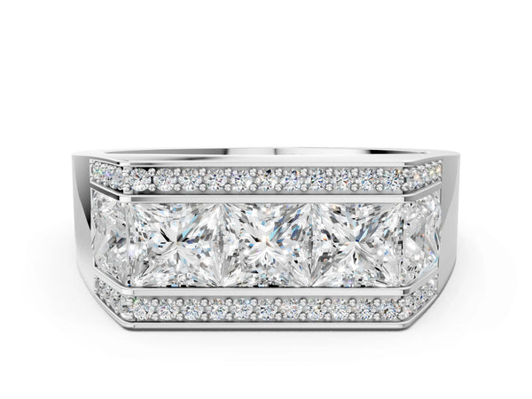 Silver Princess and Round Diamond Channel Pavé Mens Band