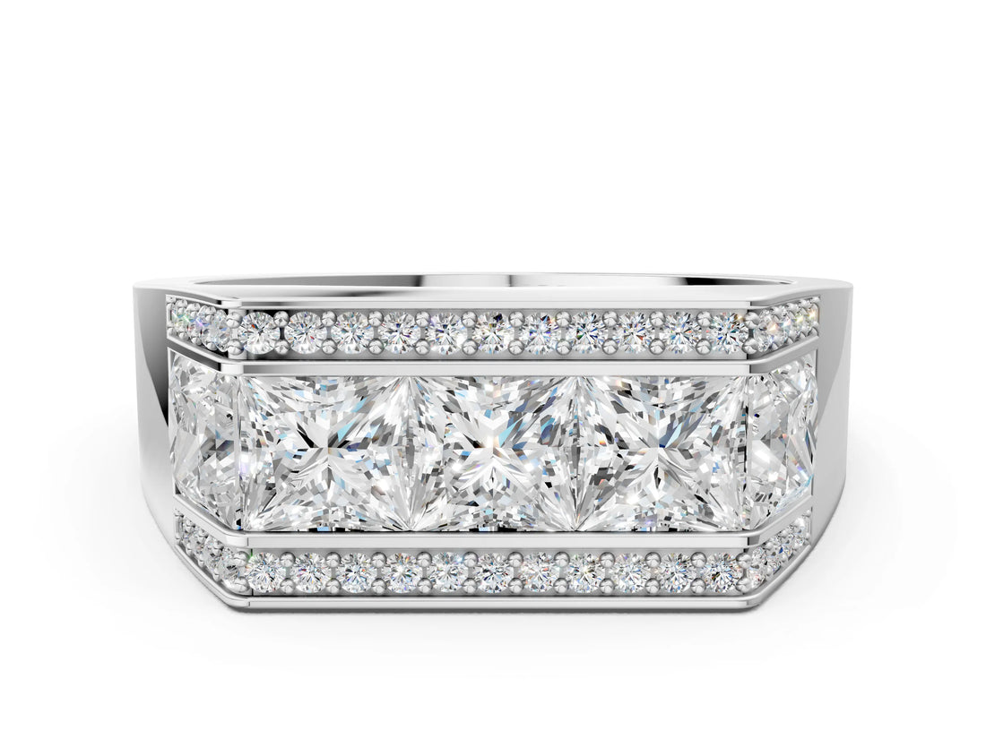 White gold Princess and Round Diamond Channel Pavé Mens Band_12