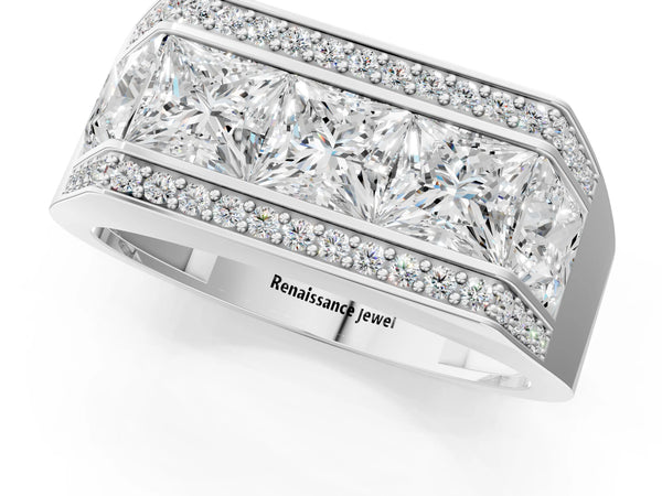 Silver Princess and Round Diamond Channel Pavé Mens Band