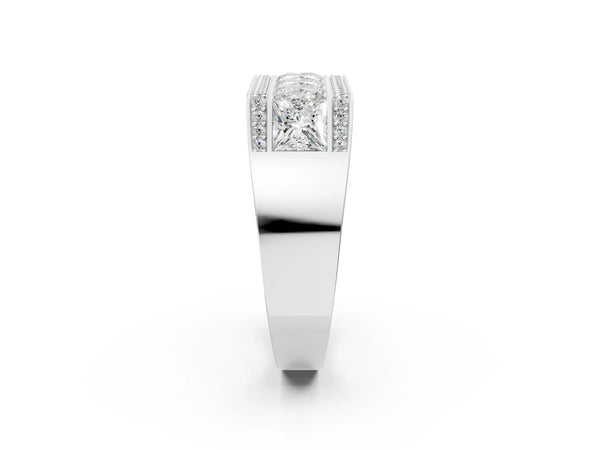 Platinum Princess and Round Diamond Channel Pavé Mens Band