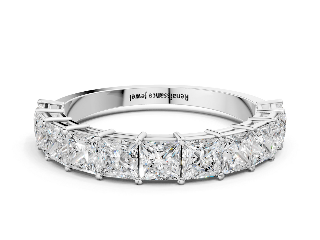 White gold Princess cut diamond Half Eternity Band with Shared Prong Setting_34