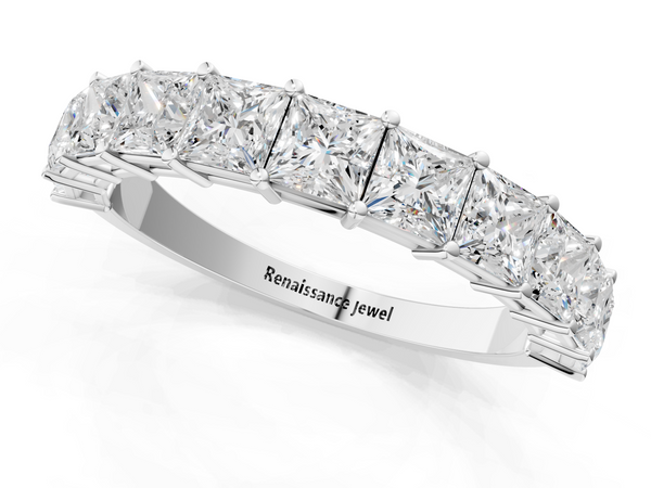 White gold Princess cut diamond Half Eternity Band with Shared Prong Setting
