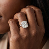 White gold Prong-Set Pear-Cut Emerald with Diamond Halo and White Gold Band_5