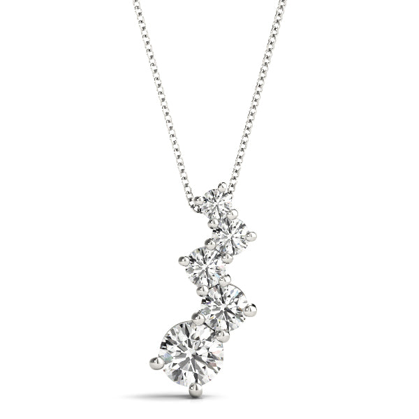 White gold Prong-Set Round Diamond Graduated Pendant