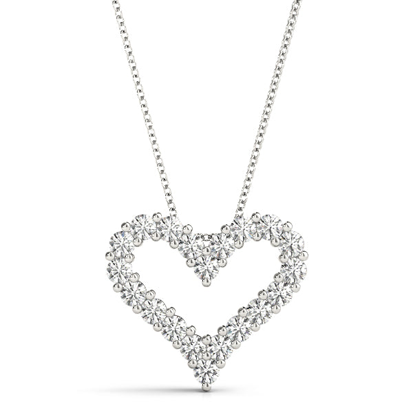White gold Prong-Set Round Diamond Heart Pendant