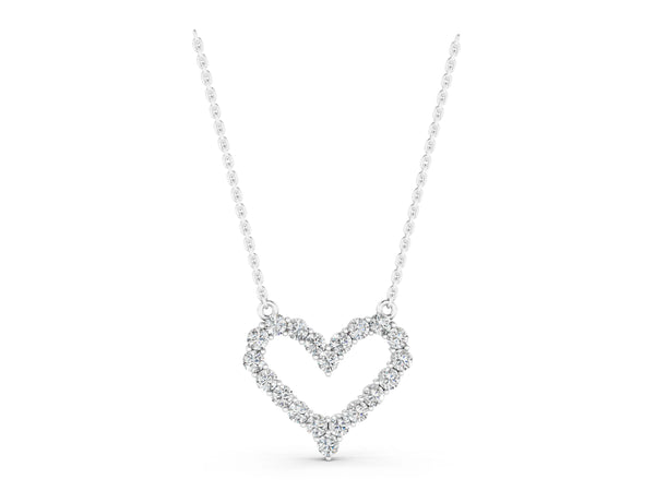 White gold Prong-Set Round Diamond Heart Pendant