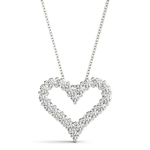 White gold Prong-Set Round Diamond Heart Pendant