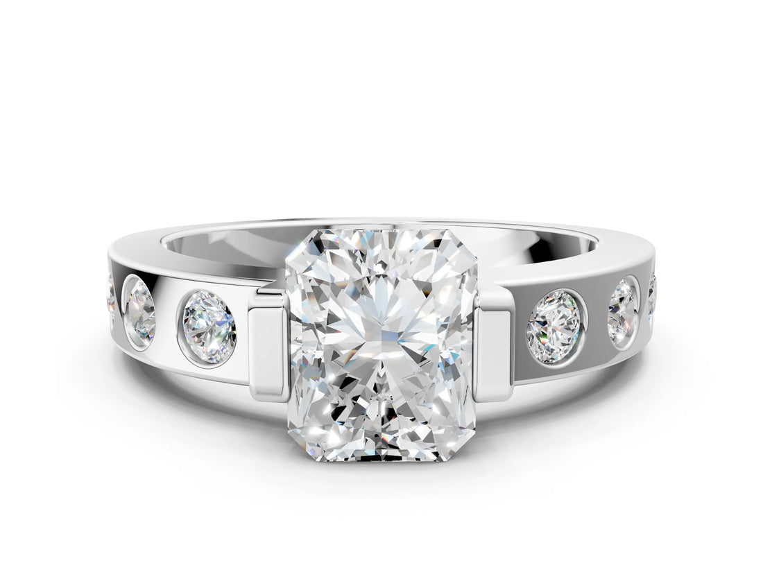 White gold Radiant Brilliant Channel-Set Diamond Ring with Bezel Prong Setting_6
