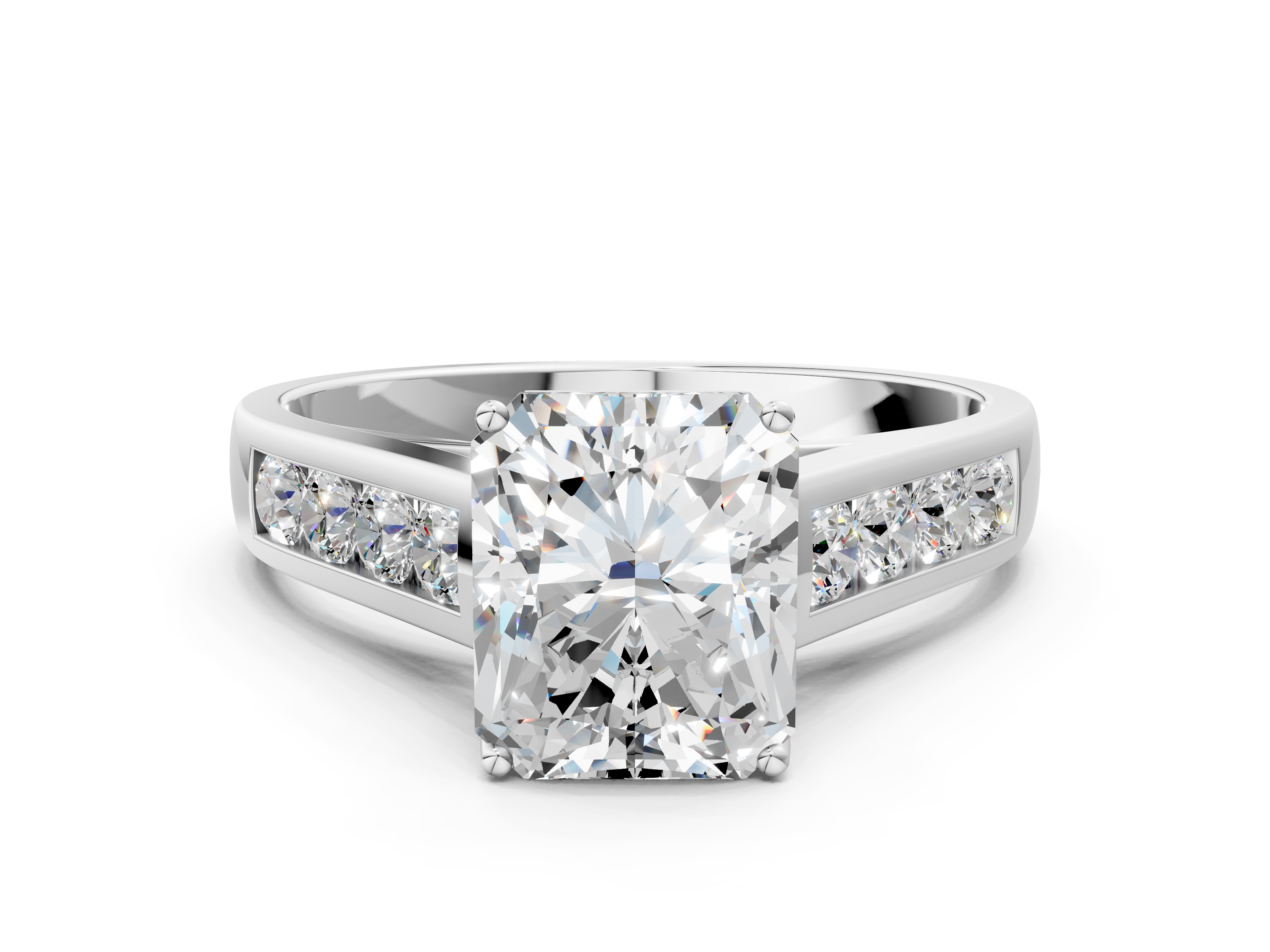 White gold Radiant Brilliant Channel-Set Solitaire Ring with Four-Prong Setting_19