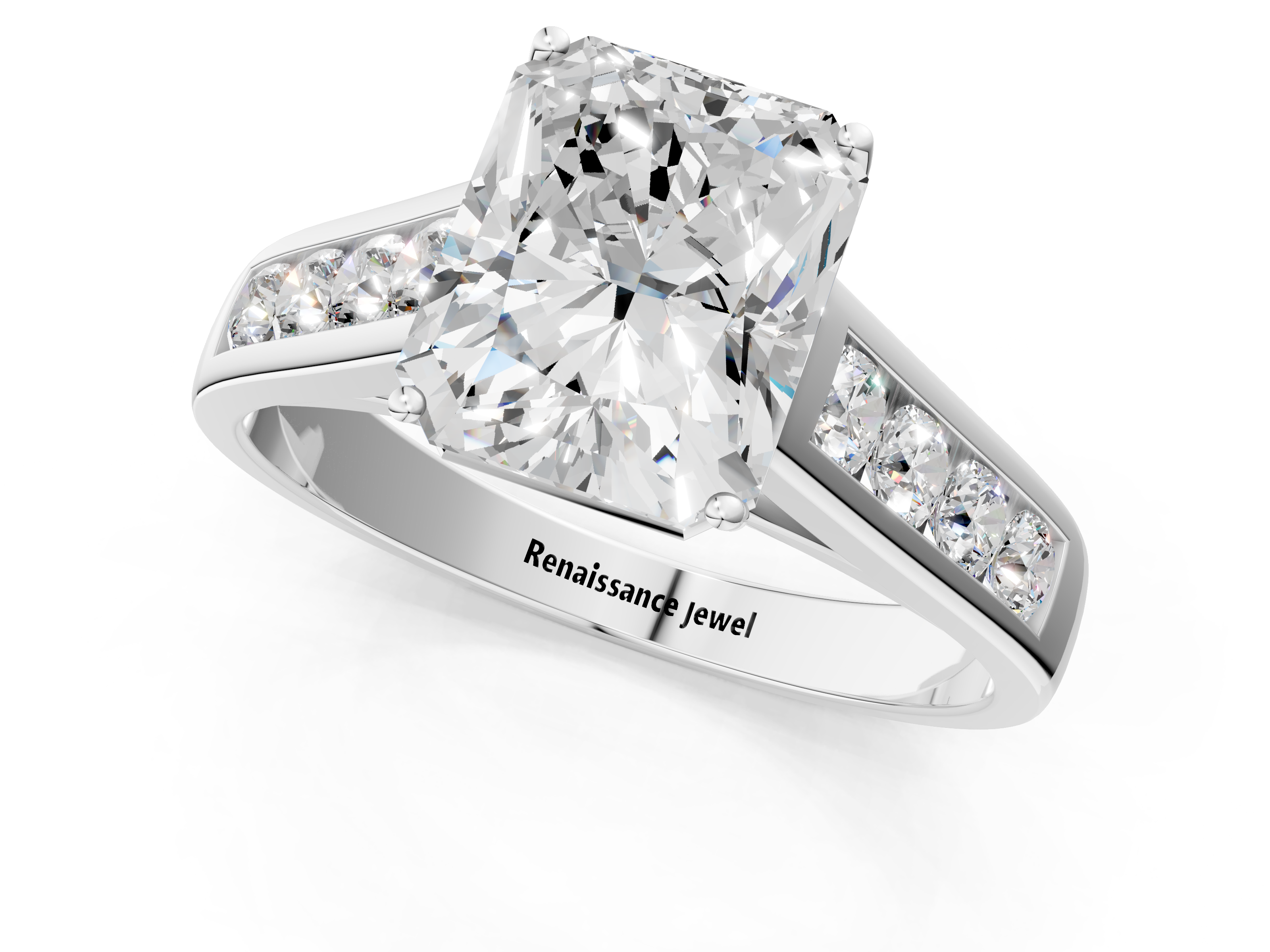 White gold Radiant Brilliant Channel-Set Solitaire Ring with Four-Prong Setting_20