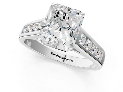 White gold Radiant Brilliant Channel-Set Solitaire Ring with Four-Prong Setting_20