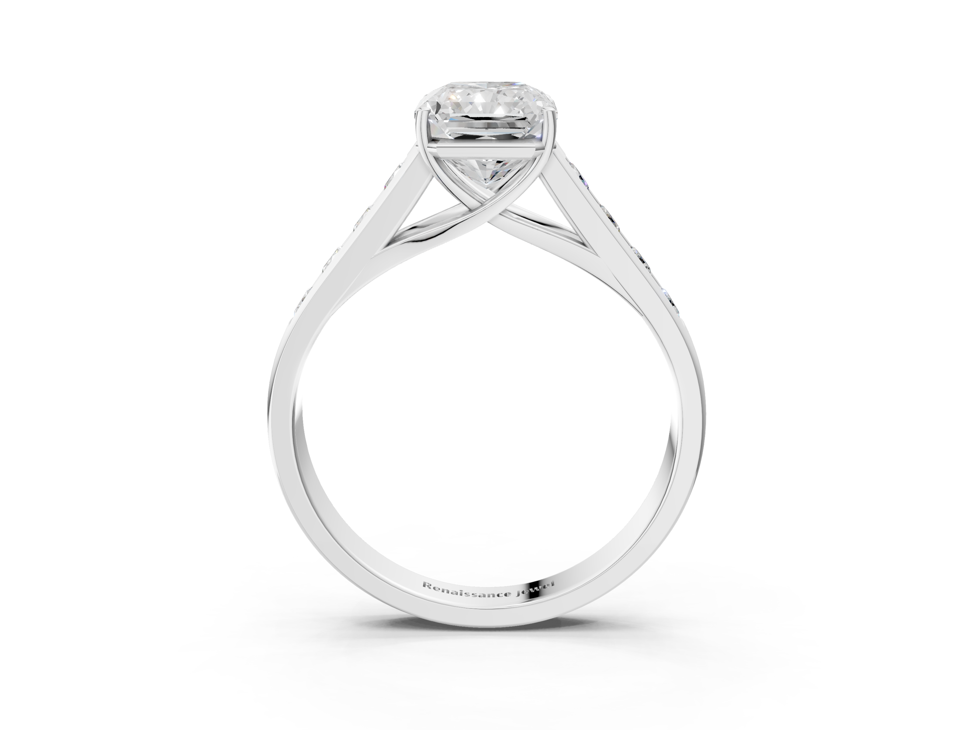 White gold Radiant Brilliant Channel-Set Solitaire Ring with Four-Prong Setting_22