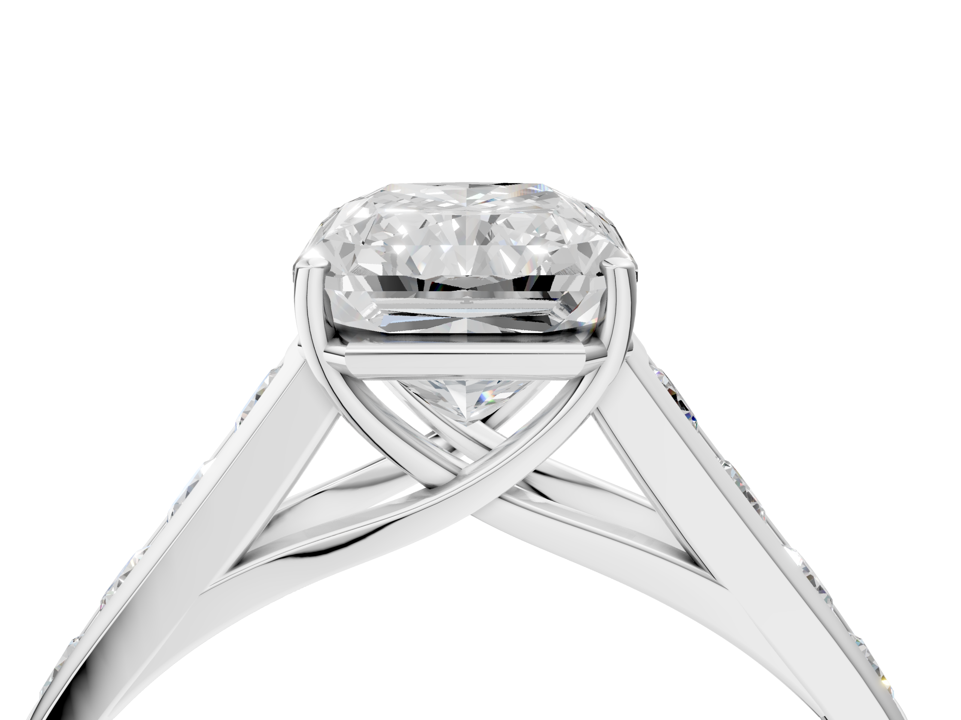 White gold Radiant Brilliant Channel-Set Solitaire Ring with Four-Prong Setting_23
