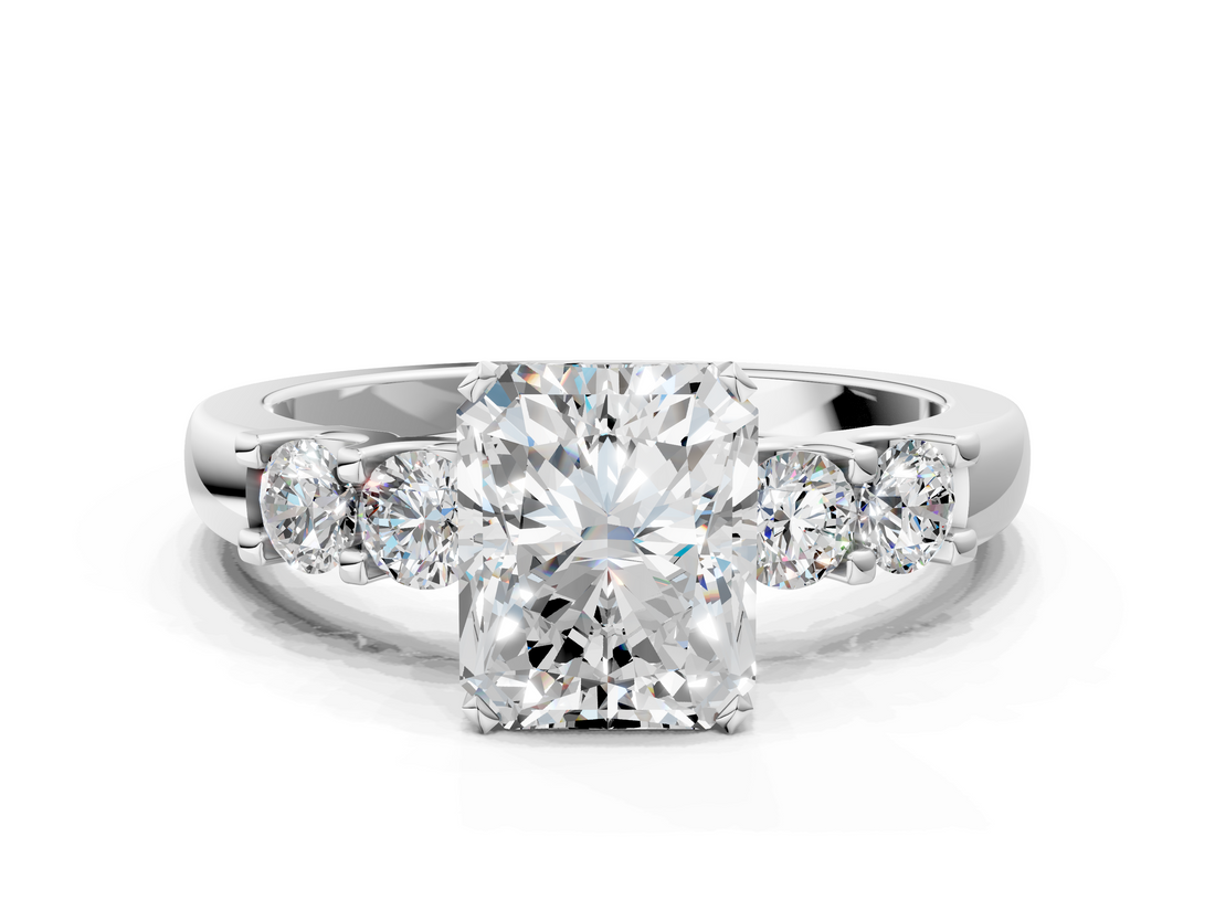 White gold Radiant Brilliant Cut Diamond Five-Stone Prong Set Engagement Ring with Channel Band_21