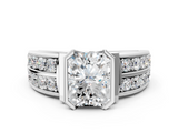 White gold Radiant Brilliant Diamond Channel Set Wide Band Ring with Bezel Setting_20