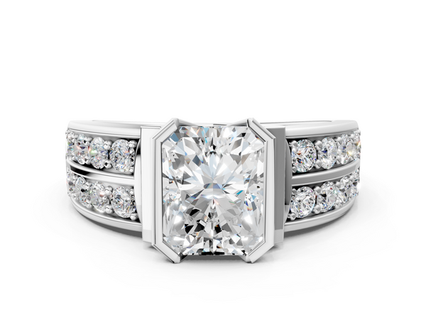 White gold Radiant Brilliant Diamond Channel Set Wide Band Ring with Bezel Setting