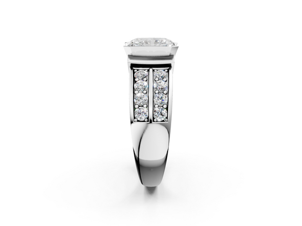 White gold Radiant Brilliant Diamond Channel Set Wide Band Ring with Bezel Setting