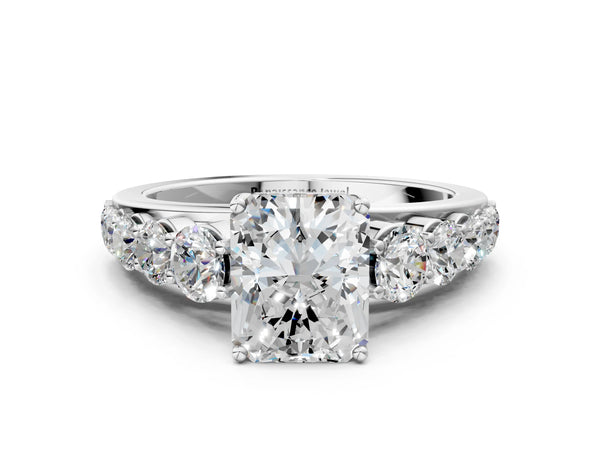 White gold Radiant Brilliant Diamond Pavé Band with Six-Prong Setting