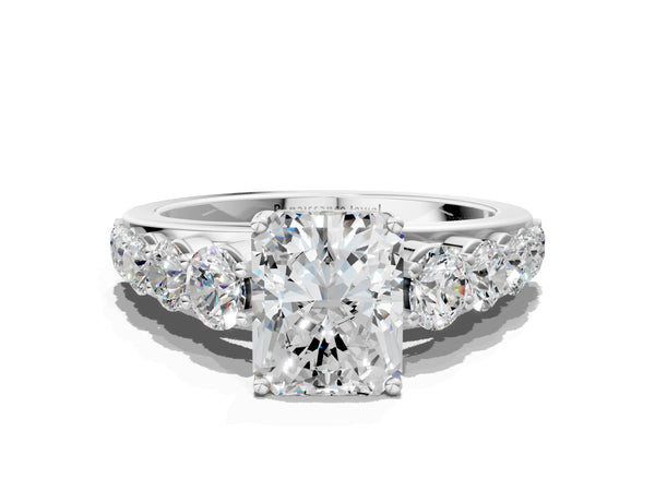 White gold Radiant Brilliant Diamond Pavé Band with Six-Prong Setting