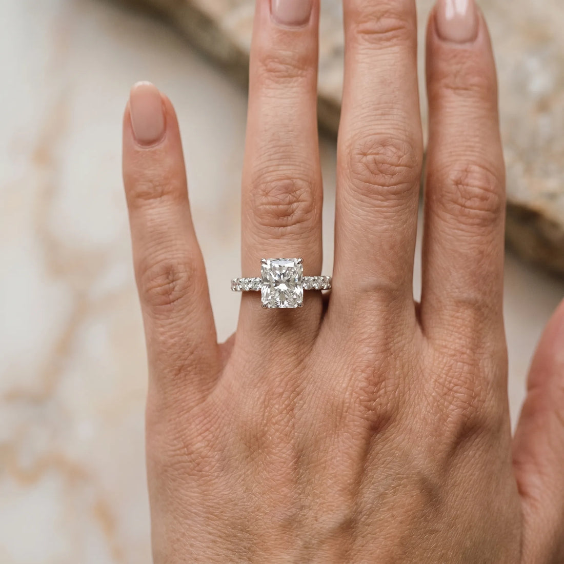 White gold Radiant Brilliant Diamond Pavé Band with Six-Prong Setting_3
