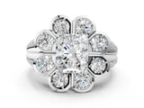 White gold Radiant Brilliant Flower Halo Diamond Split Shank Ring_69