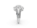 White gold Radiant Brilliant Flower Halo Diamond Split Shank Ring_71