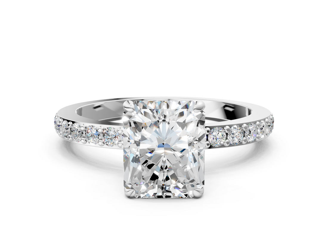 White gold Radiant Brilliant Pavé Band Solitaire with Four-Prong Setting_45