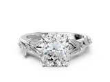 White gold Radiant Brilliant Solitaire with Leaf Motif Band and Four-Prong Setting_61