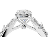 White gold Radiant Brilliant Solitaire with Leaf Motif Band and Four-Prong Setting_70
