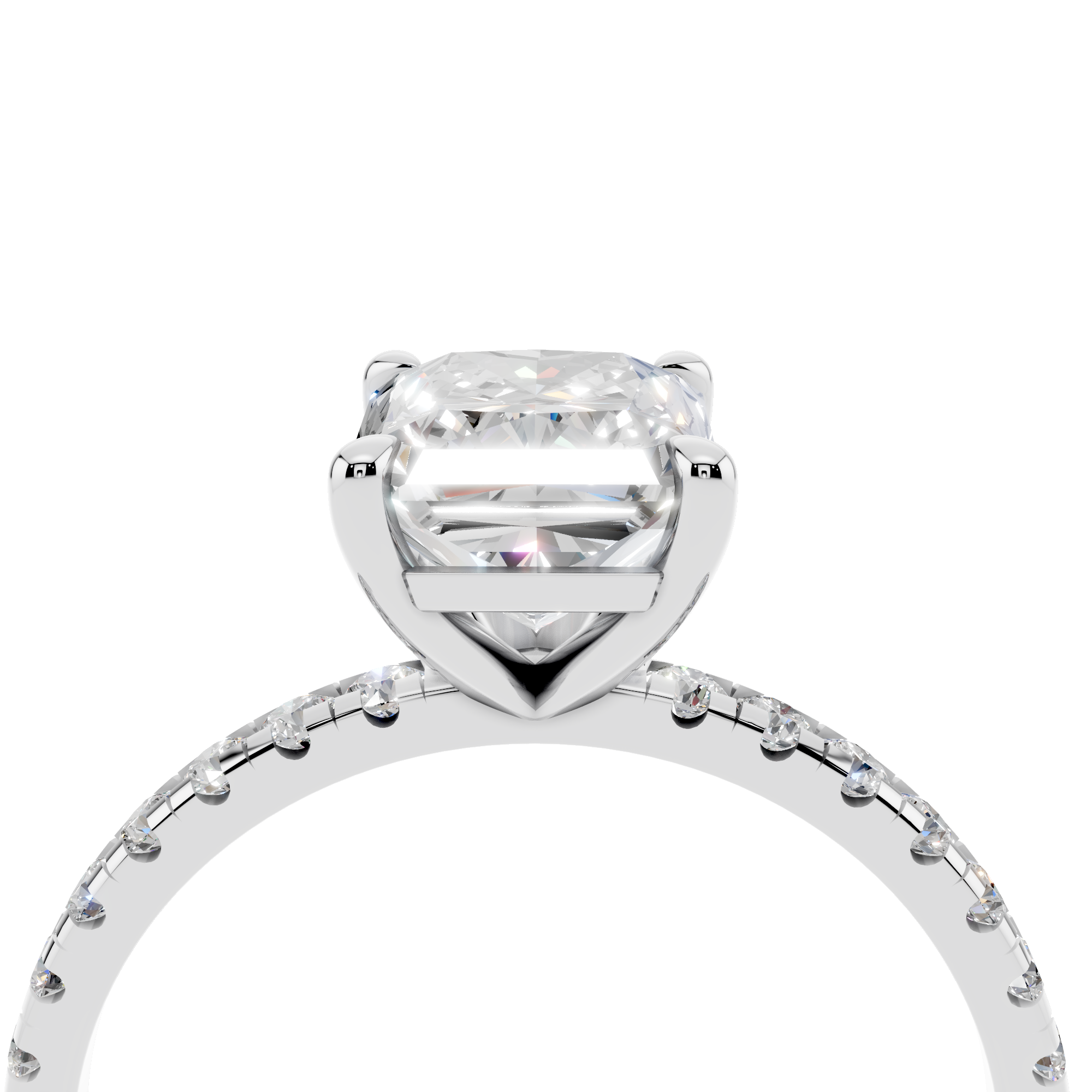White gold Radiant Brilliant Solitaire with Pavé Band and Four-Prong Setting_12