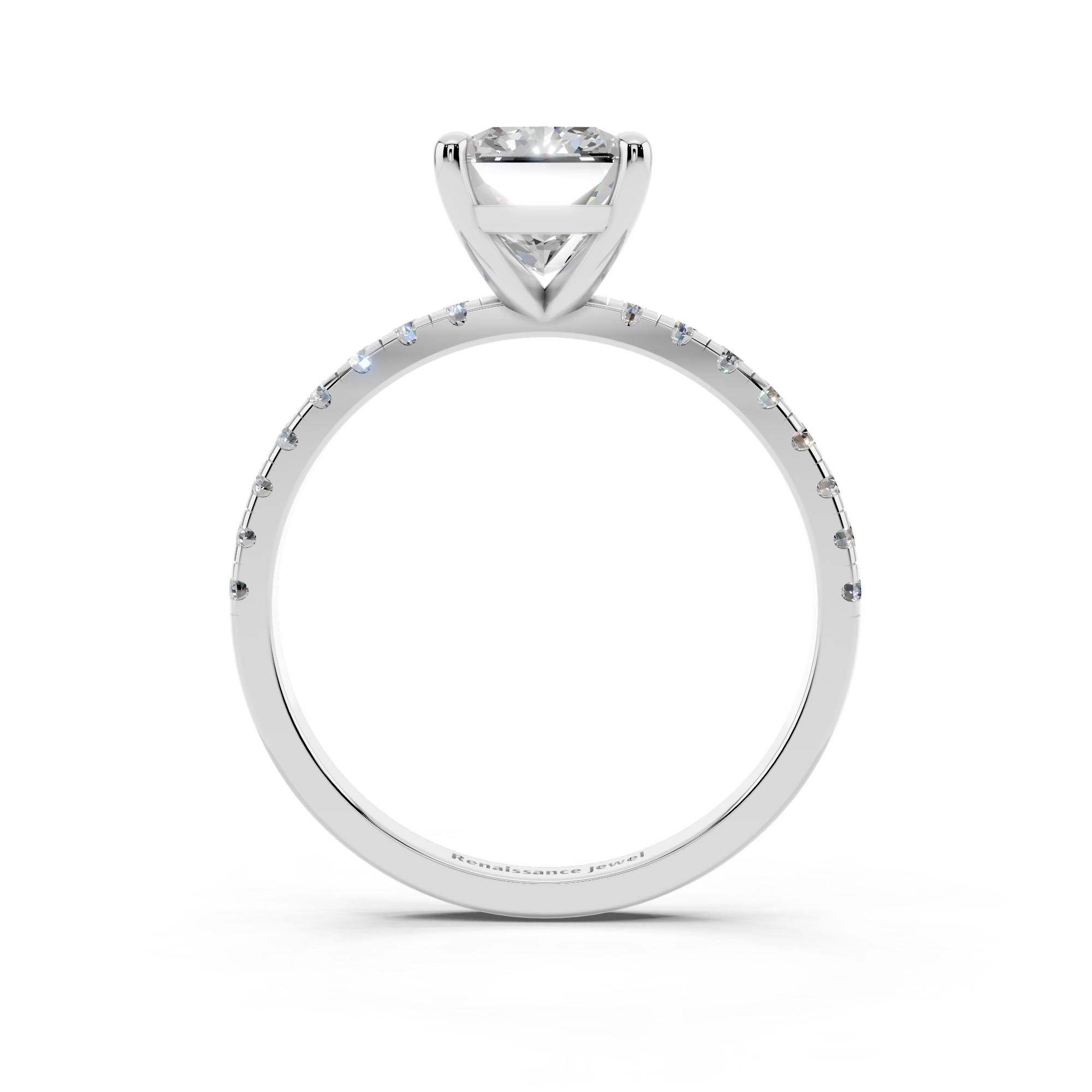 White gold Radiant Brilliant Solitaire with Pavé Band and Four-Prong Setting_26