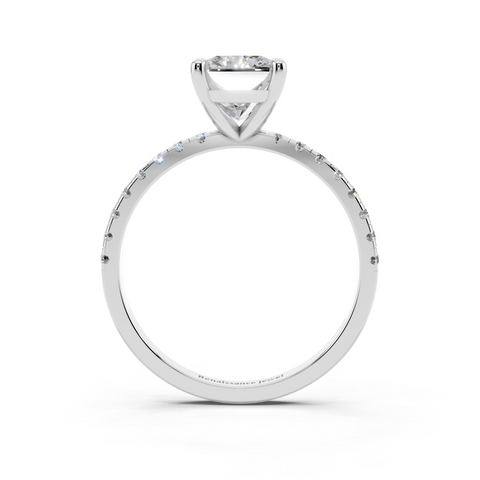White gold Radiant Brilliant Solitaire with Pavé Band and Four-Prong Setting_26