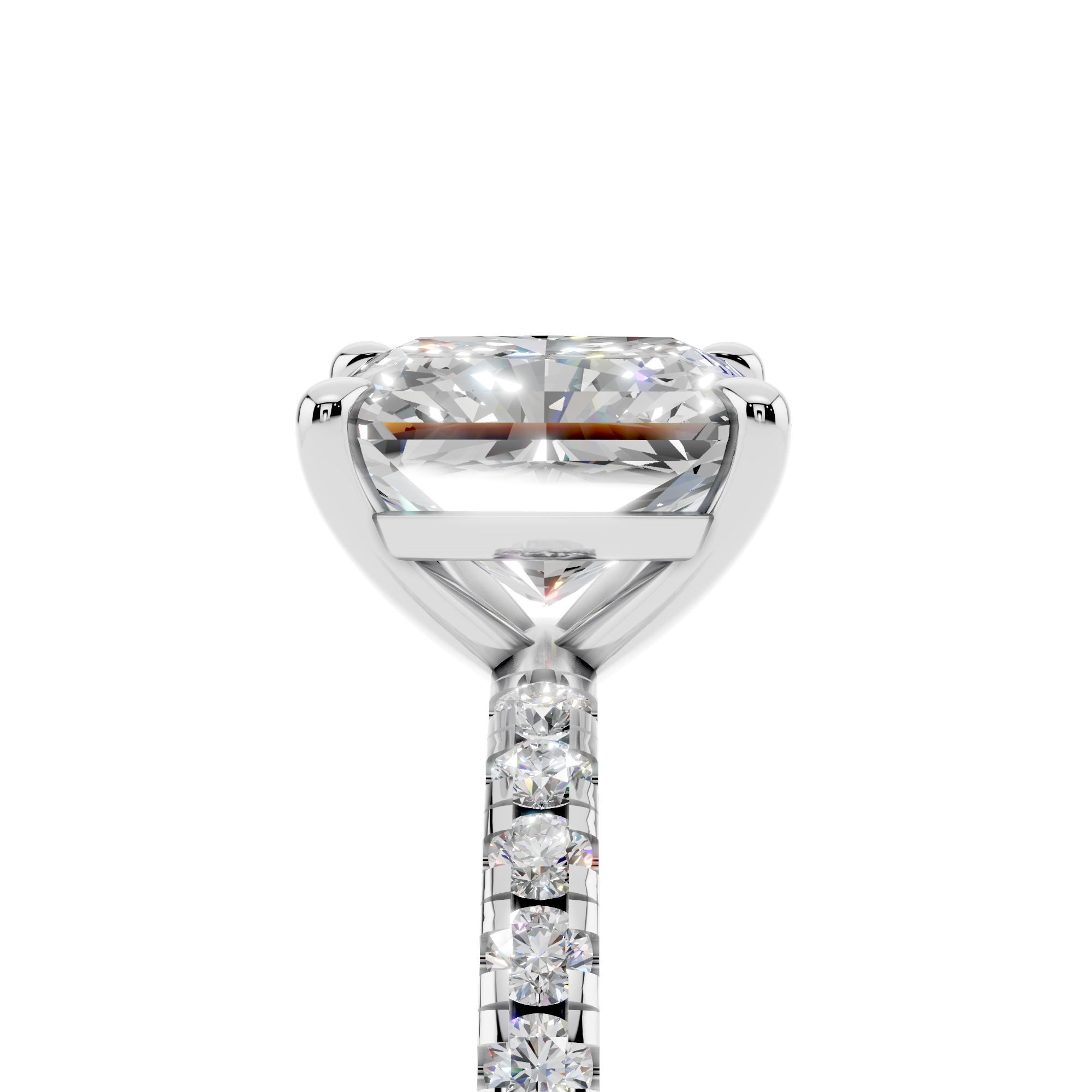 White gold Radiant Brilliant Solitaire with Pavé Band and Four-Prong Setting_28
